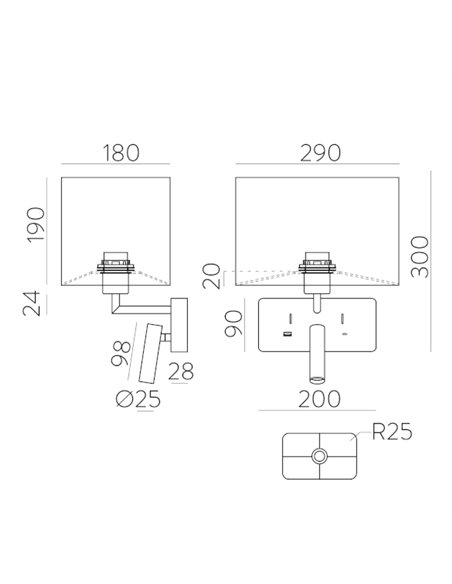 Aplique de pared Romeo - ACB - Lámpara de pared con lector LED y USB