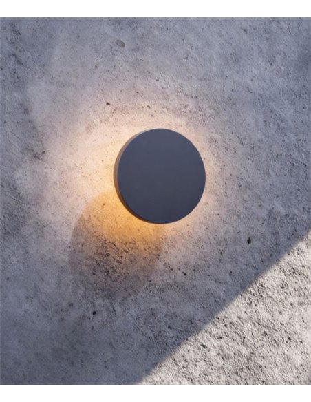 Aplique de pared de exterior Yika – FORLIGHT – Lámpara redonda negra, LED 3000K 690 lm, Diámetro: 16,4 cm