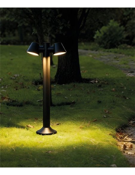Lámpara baliza de exterior Cone – FORLIGHT – Lámpara negra con 1 o 2 focos, GU10 IP54, Altura: 80 cm