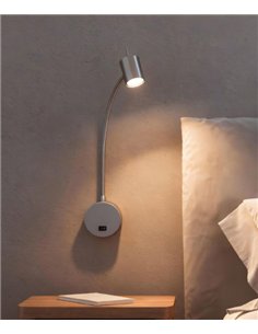 Aplique de pared Bas – FORLIGHT – Lámpara de lectura en níquel satinado, Brazo orientable