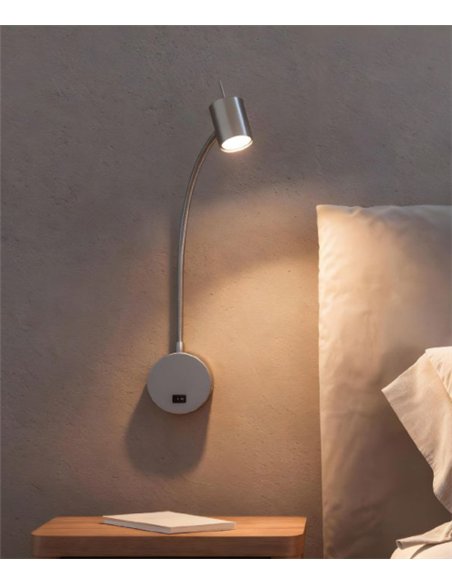 Aplique de pared Bas – FORLIGHT – Lámpara de lectura en níquel satinado, Brazo orientable