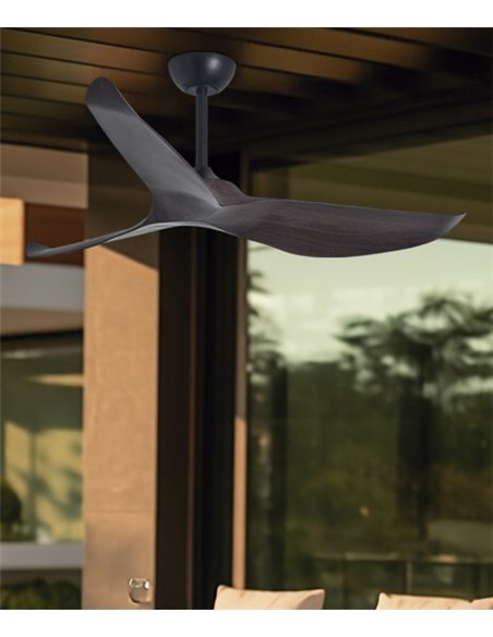 Ventilador de techo exterior sin luz Garden - AJP - Diseño ennegro y madera oscura IP44 con mando a distancia y modo brisa