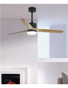 Ventilador de techo con luz Madeira - AJP - Palas de madera natural en acabado negro con mando a distancia