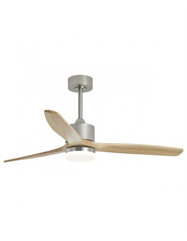 Ventilador de techo con luz Madeira - AJP - Palas de madera natural con acabado níquel satinad, ultrasilencioso