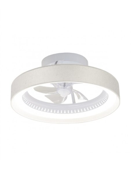 Ventilador de techo plafón con luz Arco - AJP - Pantalla de tela en algodón crudo con motor direccionable