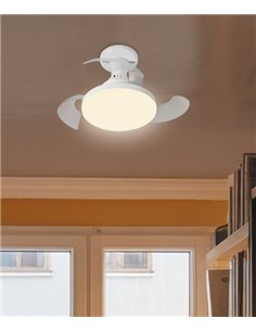 Ventilador de techo con luz Nino - AJP - Aspas retráctiles en blanco con 3 velocidades y temporizador