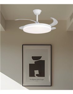 Ventilador de techo con luz Creta - AJP - Blanco con aspas reversibles, luz regulable y mando a distancia