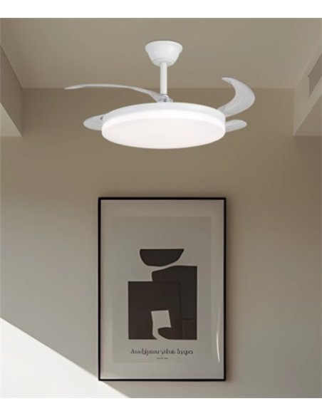Ventilador de techo con luz Creta - AJP - Blanco con aspas reversibles, luz regulable y mando a distancia