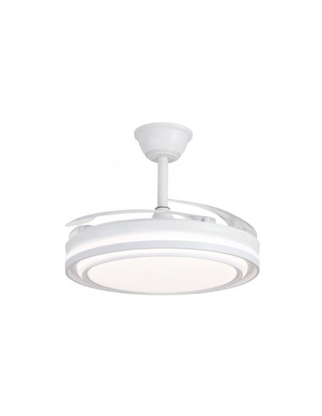 Ventilador de techo con luz Korfu - AJP - Blanco con aspas retráctiles, luz regulable y mando a distancia