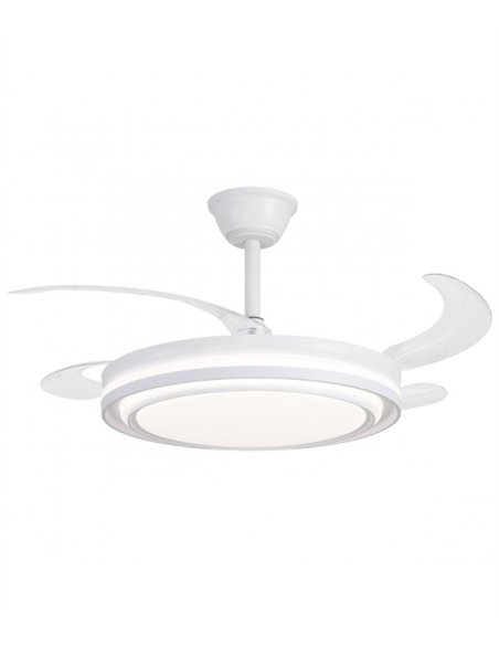 Ventilador de techo con luz Korfu - AJP - Blanco con aspas retráctiles, luz regulable y mando a distancia