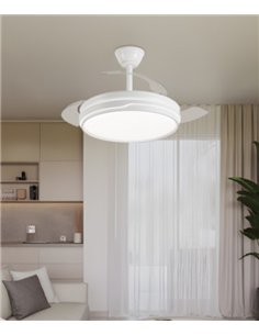 Ventilador con luz Lima - AJP - Blanco con 3 aspas retráctiles y mando a distancia