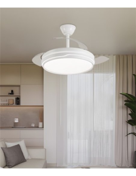 Ventilador con luz Lima - AJP - Blanco con 3 aspas retráctiles y mando a distancia