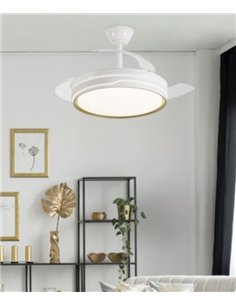 Ventilador de techo con luz Lima - AJP - Blanco con aspas retráctiles, luz regulable y mando a distancia
