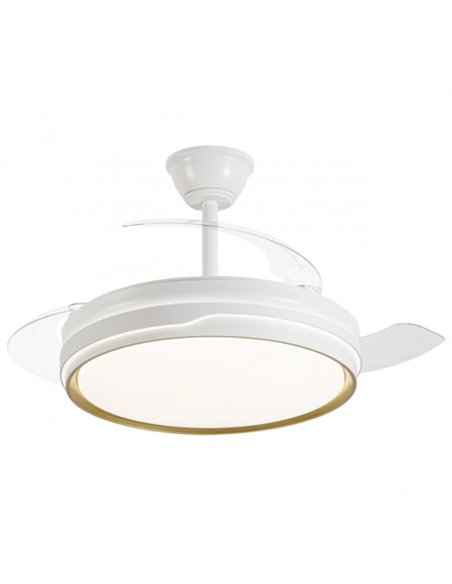Ventilador de techo con luz Lima - AJP - Blanco con aspas retráctiles, luz regulable y mando a distancia
