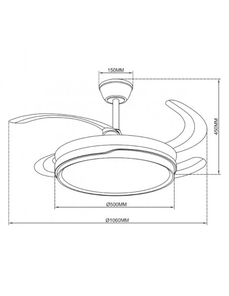 Ventilador de techo con luz Lima - AJP - Ventilador blanco y plata con aspas retráctiles, luz regulable y mando a distancia