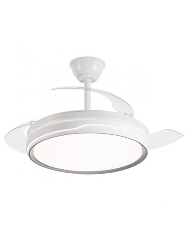 Ventilador de techo con luz Lima - AJP - Ventilador blanco y plata con aspas retráctiles, luz regulable y mando a distancia
