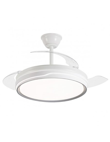 Ventilador de techo con luz Lima - AJP - Ventilador blanco y plata con aspas retráctiles, luz regulable y mando a distancia