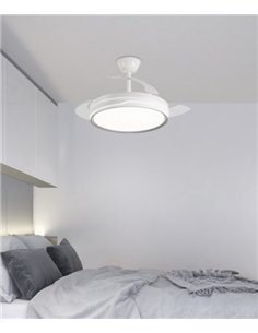 Ventilador de techo con luz Lima - AJP - Ventilador blanco y plata con aspas retráctiles, luz regulable y mando a distancia