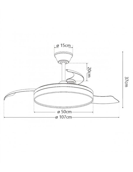 Ventilador de techo con luz Togo - AJP - Ventilador negro ultrasilencioso con aspas retráctiles, luz regulable y mando a distanc