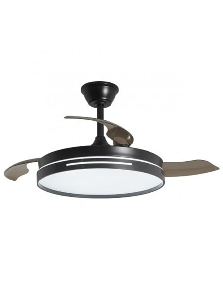 Ventilador de techo con luz Togo - AJP - Ventilador negro ultrasilencioso con aspas retráctiles, luz regulable y mando a distanc