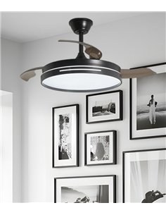 Ventilador con luz Mini Togo - AJP - Negro ultrasilencioso con 3 aspas retráctiles y mando a distancia