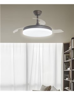 Ventilador de techo con luz Malta - AJP - Acabado café con aspas retráctiles, luz regulable y mando a distancia