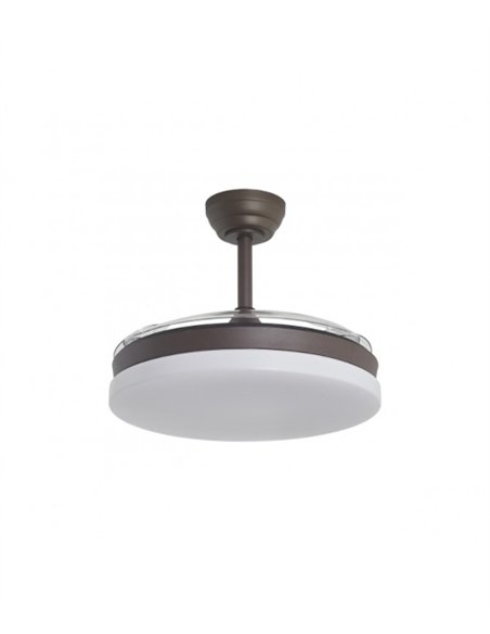 Ventilador de techo con luz Malta - AJP - Acabado café con aspas retráctiles, luz regulable y mando a distancia