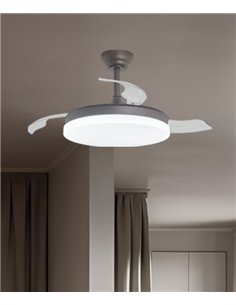 Ventilador de techo con luz Mini Malta - AJP - Acabado café compacto con aspas retráctiles, luz regulable y mando a distancia