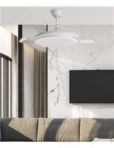 Ventilador con luz Nova - AJP - Ventilador blanco ultrasilencioso con 3 aspas retráctiles y mando a distancia