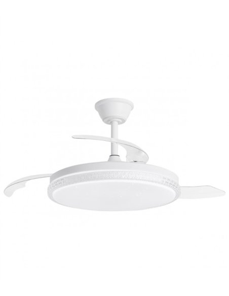 Ventilador con luz Nova - AJP - Ventilador blanco ultrasilencioso con 3 aspas retráctiles y mando a distancia