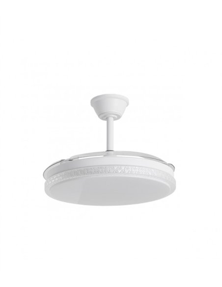 Ventilador con luz Nova - AJP - Ventilador blanco ultrasilencioso con 3 aspas retráctiles y mando a distancia