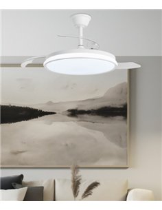 Ventilador con luz Dublin - AJP - Ventilador blanco ultrasilencioso con 3 aspas retráctiles y mando a distancia