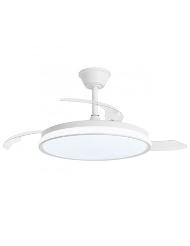 Ventilador con luz Dublin - AJP - Ventilador blanco ultrasilencioso con 3 aspas retráctiles y mando a distancia