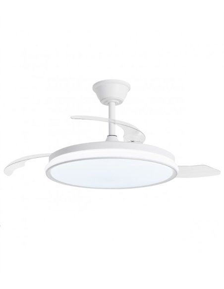 Ventilador con luz Dublin - AJP - Ventilador blanco ultrasilencioso con 3 aspas retráctiles y mando a distancia