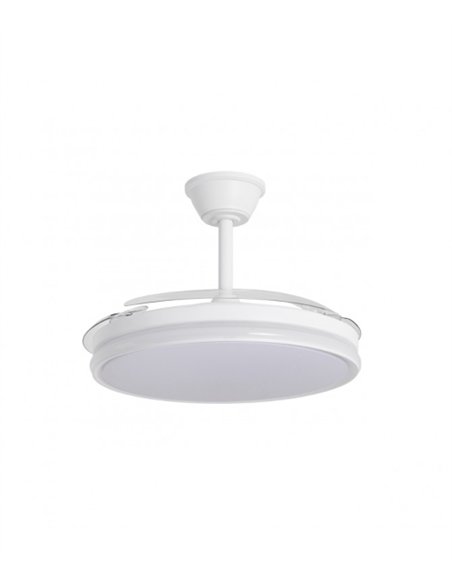 Ventilador con luz Dublin - AJP - Ventilador blanco ultrasilencioso con 3 aspas retráctiles y mando a distancia