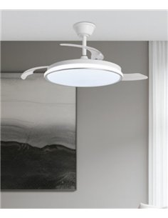Ventilador de techo con luz Dublin - AJP - Acabado plata con aspas retráctiles, luz regulable y mando a distancia