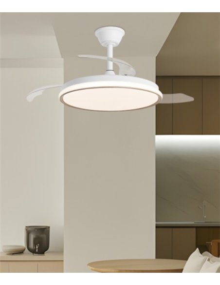 Ventilador de techo con luz Dublin - AJP - Acabado madera clara con aspas retráctiles, luz regulable y mando a distancia