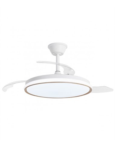 Ventilador de techo con luz Dublin - AJP - Acabado madera clara con aspas retráctiles, luz regulable y mando a distancia
