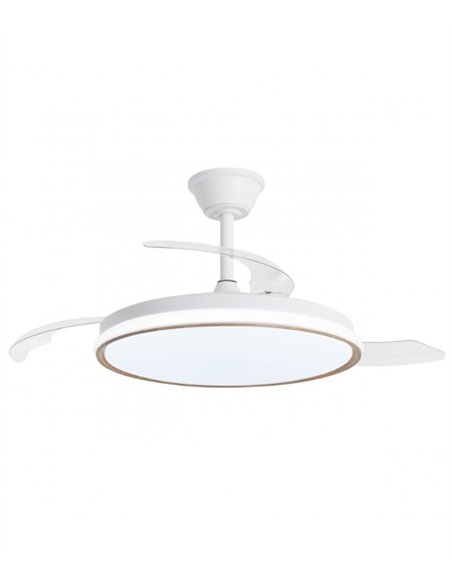 Ventilador de techo con luz Dublin - AJP - Acabado madera clara con aspas retráctiles, luz regulable y mando a distancia
