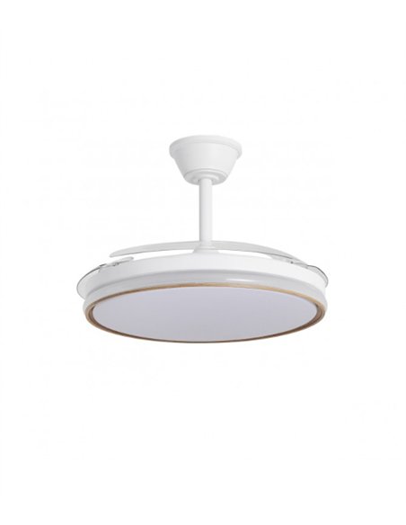 Ventilador de techo con luz Dublin - AJP - Acabado madera clara con aspas retráctiles, luz regulable y mando a distancia