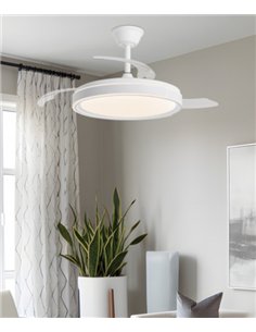 Ventilador de techo con luz Samaná - AJP - Aspas retráctiles, acabado blanco y luz regulable con modo brisa