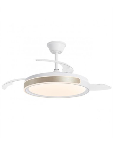 Ventilador de techo con luz Samaná - AJP - Aspas retráctiles, acabado blanco y oro con luz regulable