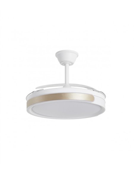 Ventilador de techo con luz Samaná - AJP - Aspas retráctiles, acabado blanco y oro con luz regulable
