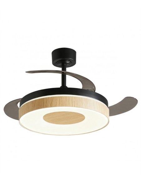 Ventilador de techo con luz Duna - AJP - Aspas retráctiles en negro y madera con luz regulable y modo brisa