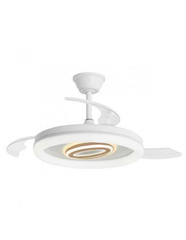 Ventilador de techo con luz Bribón - AJP - Aspas retráctiles en blanco y madera con difusor decorativo