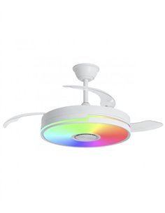 Ventilador de techo con luz Auron - AJP - Ventilador blanco con RGB, altavoz Bluetooth y aspas retráctiles 2
