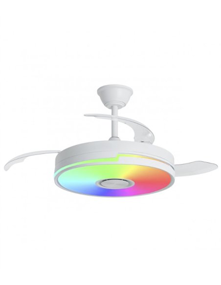Ventilador de techo con luz Auron - AJP - Ventilador blanco con RGB, altavoz Bluetooth y aspas retráctiles