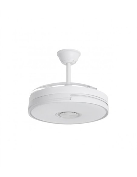 Ventilador de techo con luz Auron - AJP - Ventilador blanco con RGB, altavoz Bluetooth y aspas retráctiles