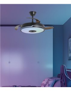 Ventilador de techo con luz Auron - AJP - Luz RGB, altavoz Bluetooth y acabado negro con aspas retráctiles