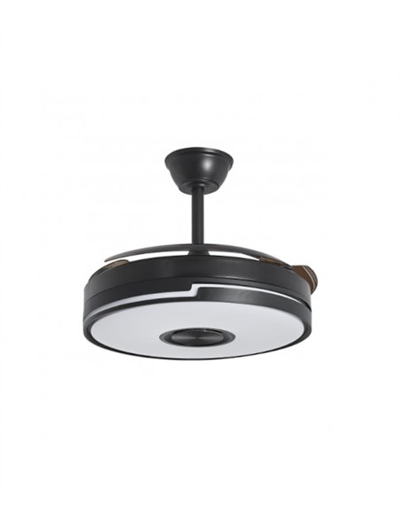 Ventilador de techo con luz Auron - AJP - Luz RGB, altavoz Bluetooth y acabado negro con aspas retráctiles